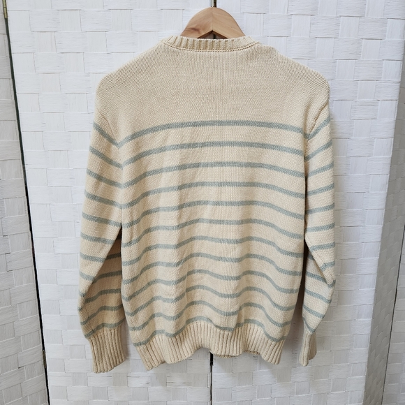 John Galt Sweater Cream & Blue Striped Pullover Women's OS 100% Cotton - Picture 6 of 6